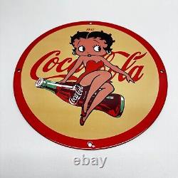 Vintage Coca Cola Porcelain Sign Betty Boop Soda Fountian Service Station