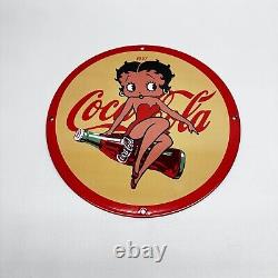 Vintage Coca Cola Porcelain Sign Betty Boop Soda Fountian Service Station