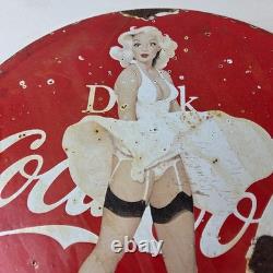 Vintage Coca Cola Porcelain Sign Beverage Gas Pump Bottling Service Soda Sign