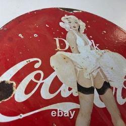 Vintage Coca Cola Porcelain Sign Beverage Gas Pump Bottling Service Soda Sign