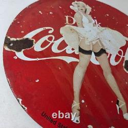 Vintage Coca Cola Porcelain Sign Beverage Gas Pump Bottling Service Soda Sign