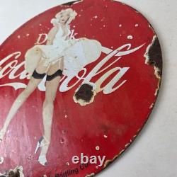 Vintage Coca Cola Porcelain Sign Beverage Gas Pump Bottling Service Soda Sign