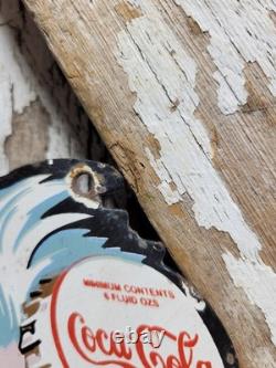 Vintage Coca Cola Porcelain Sign Bottle Cap Boy Soda Coke Beverage Food Store