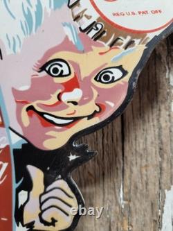 Vintage Coca Cola Porcelain Sign Bottle Cap Boy Soda Coke Beverage Food Store