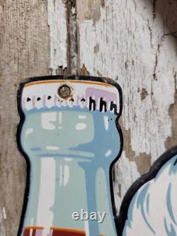 Vintage Coca Cola Porcelain Sign Bottle Cap Boy Soda Coke Beverage Food Store