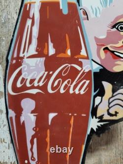 Vintage Coca Cola Porcelain Sign Bottle Cap Boy Soda Coke Beverage Food Store