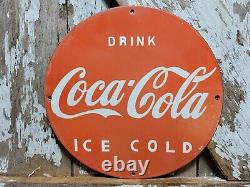 Vintage Coca Cola Porcelain Sign Coke Beverage Ice Cold Soda Pop Drink Store 12