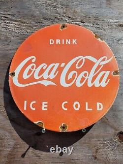 Vintage Coca Cola Porcelain Sign Coke Beverage Ice Cold Soda Pop Drink Store 12