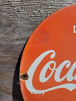 Vintage Coca Cola Porcelain Sign Coke Beverage Ice Cold Soda Pop Drink Store 12