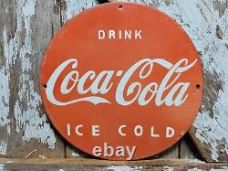Vintage Coca Cola Porcelain Sign Coke Beverage Ice Cold Soda Pop Drink Store 12