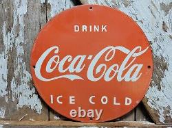 Vintage Coca Cola Porcelain Sign Coke Beverage Ice Cold Soda Pop Drink Store 12