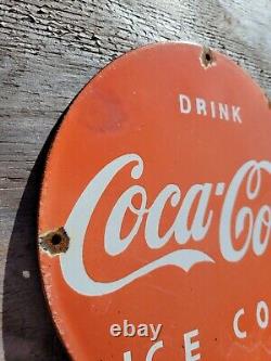 Vintage Coca Cola Porcelain Sign Coke Beverage Ice Cold Soda Pop Drink Store 12