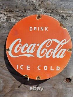 Vintage Coca Cola Porcelain Sign Coke Beverage Ice Cold Soda Pop Drink Store 12