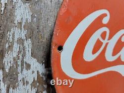 Vintage Coca Cola Porcelain Sign Coke Beverage Ice Cold Soda Pop Drink Store 12