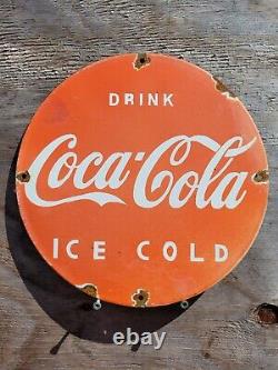 Vintage Coca Cola Porcelain Sign Coke Beverage Ice Cold Soda Pop Drink Store 12