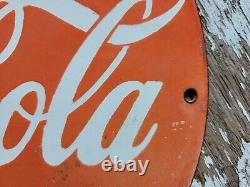 Vintage Coca Cola Porcelain Sign Coke Beverage Ice Cold Soda Pop Drink Store 12