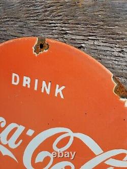 Vintage Coca Cola Porcelain Sign Coke Beverage Ice Cold Soda Pop Drink Store 12
