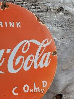 Vintage Coca Cola Porcelain Sign Coke Beverage Ice Cold Soda Pop Drink Store 12