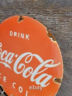 Vintage Coca Cola Porcelain Sign Coke Beverage Ice Cold Soda Pop Drink Store 12