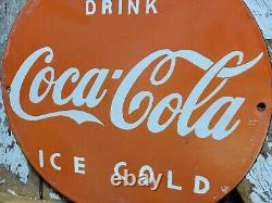 Vintage Coca Cola Porcelain Sign Coke Beverage Ice Cold Soda Pop Drink Store 12