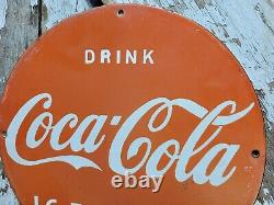 Vintage Coca Cola Porcelain Sign Coke Beverage Ice Cold Soda Pop Drink Store 12