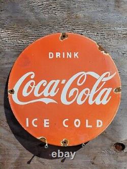Vintage Coca Cola Porcelain Sign Coke Beverage Ice Cold Soda Pop Drink Store 12