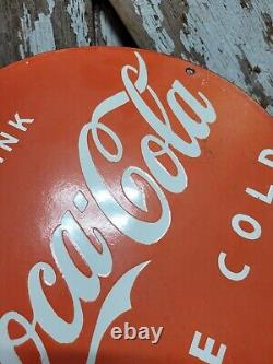 Vintage Coca Cola Porcelain Sign Coke Beverage Ice Cold Soda Pop Drink Store 12