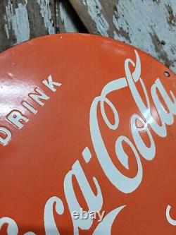 Vintage Coca Cola Porcelain Sign Coke Beverage Ice Cold Soda Pop Drink Store 12