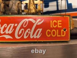 Vintage Coca Cola Porcelain Sign Coke Beverage Ice Cold Soda Pop Drink Store 8