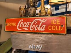 Vintage Coca Cola Porcelain Sign Coke Beverage Ice Cold Soda Pop Drink Store 8