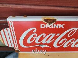 Vintage Coca Cola Porcelain Sign Coke Soda Store Door Push Bar Beverage Drinks