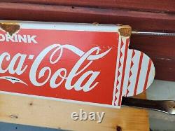 Vintage Coca Cola Porcelain Sign Coke Soda Store Door Push Bar Beverage Drinks