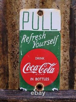 Vintage Coca Cola Porcelain Sign Door Palm Push Soda Coke Carbonated Beverage