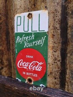 Vintage Coca Cola Porcelain Sign Door Palm Push Soda Coke Carbonated Beverage