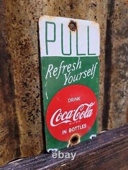 Vintage Coca Cola Porcelain Sign Door Palm Push Soda Coke Carbonated Beverage