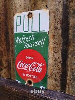 Vintage Coca Cola Porcelain Sign Door Palm Push Soda Coke Carbonated Beverage