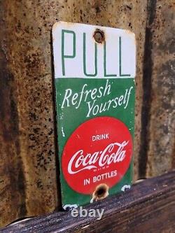 Vintage Coca Cola Porcelain Sign Door Palm Push Soda Coke Carbonated Beverage