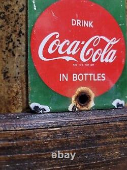 Vintage Coca Cola Porcelain Sign Door Palm Push Soda Coke Carbonated Beverage