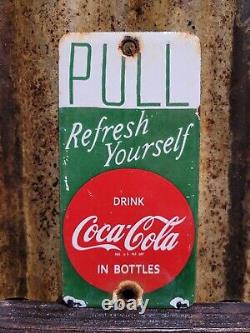 Vintage Coca Cola Porcelain Sign Door Palm Push Soda Coke Carbonated Beverage