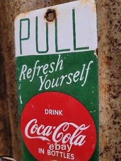 Vintage Coca Cola Porcelain Sign Door Palm Push Soda Coke Carbonated Beverage