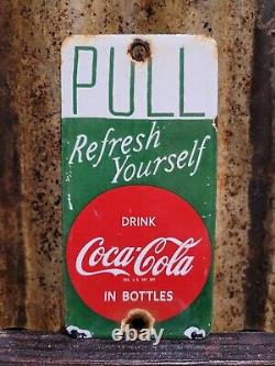 Vintage Coca Cola Porcelain Sign Door Palm Push Soda Coke Carbonated Beverage