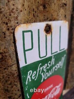 Vintage Coca Cola Porcelain Sign Door Palm Push Soda Coke Carbonated Beverage