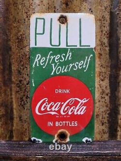 Vintage Coca Cola Porcelain Sign Door Palm Push Soda Coke Carbonated Beverage