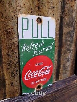 Vintage Coca Cola Porcelain Sign Door Palm Push Soda Coke Carbonated Beverage