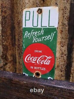 Vintage Coca Cola Porcelain Sign Door Palm Push Soda Coke Carbonated Beverage