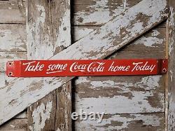 Vintage Coca Cola Porcelain Sign Door Push Bar Soda Beverage Drink Cold Coke Pop
