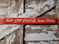 Vintage Coca Cola Porcelain Sign Door Push Bar Soda Beverage Drink Cold Coke Pop