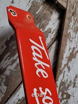 Vintage Coca Cola Porcelain Sign Door Push Bar Soda Beverage Drink Cold Coke Pop