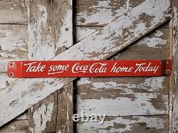 Vintage Coca Cola Porcelain Sign Door Push Bar Soda Beverage Drink Cold Coke Pop