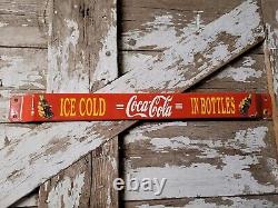 Vintage Coca Cola Porcelain Sign Door Push Bar Soda Pop Beverage Gas Ice Cold